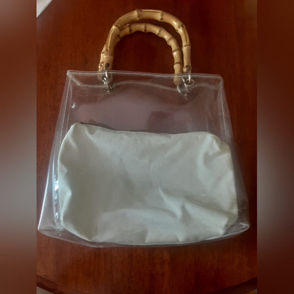 Topshop Transparent Handbag with Bamboo Handle And Removable Pooch